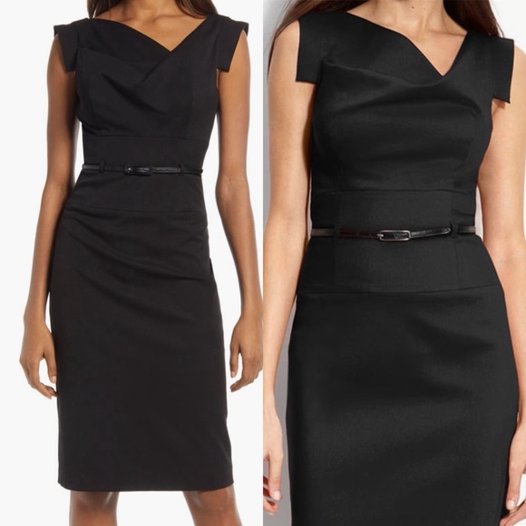 😍 BLACK HALO Jackie O Belted Sheath Dress In Black - Picture 3 of 9